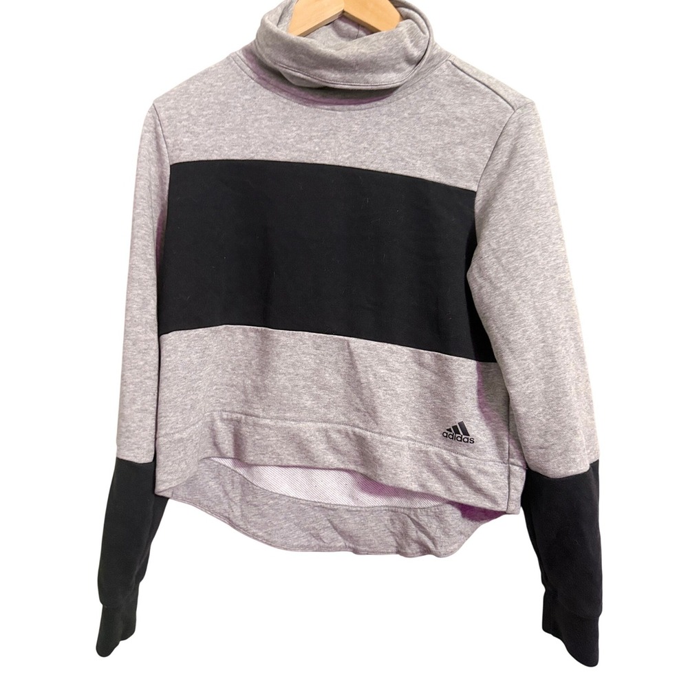 Adidas‎ Gray Black Stripe Turtleneck Cropped Sweatshirt Womens Size Small